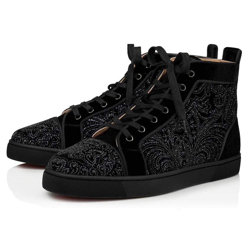 Men's Christian Louboutin Louis Orlato Velvet High Top Sneakers - Black [3571-098]